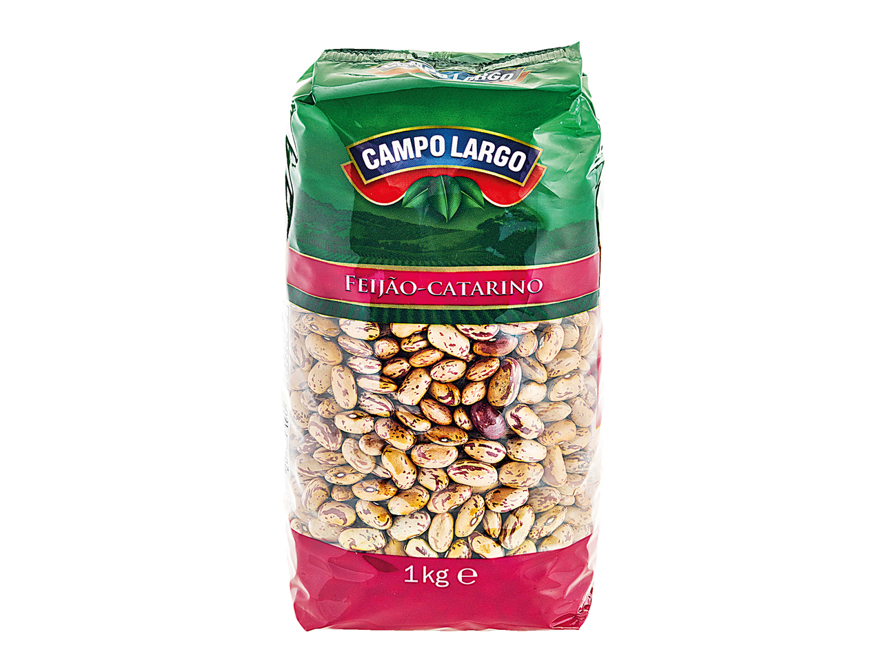 Um pacote de 1kg de feijão-catarino Campo Largo.