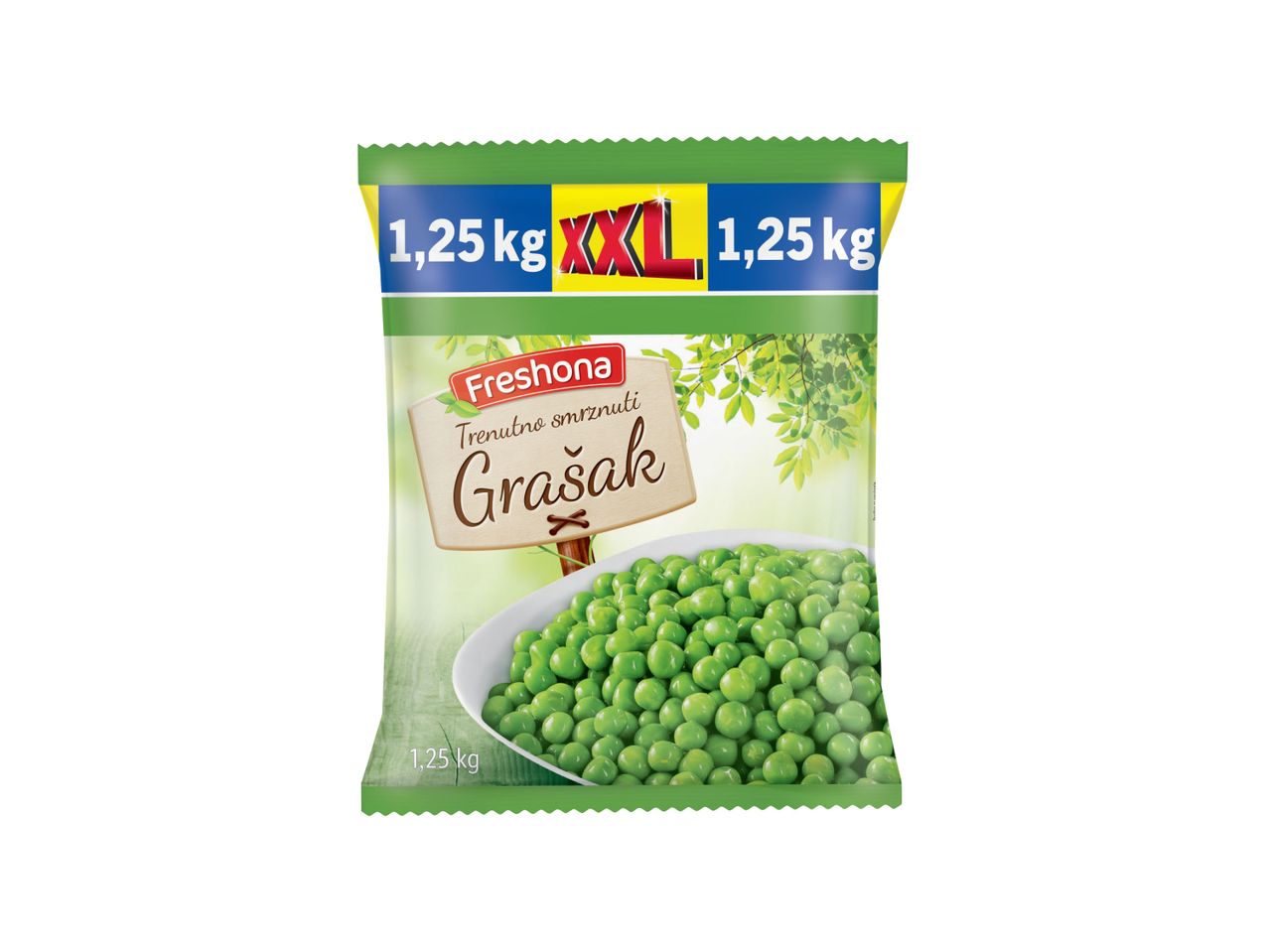 Pakovanje smrznutog graška Fresbona XXL, 1,25 kg.