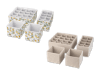 Sortierschalen-Sets in Weiß mit Blumenmuster und Beige.
