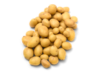 Stapel gele aardappelen van verschillende groottes.