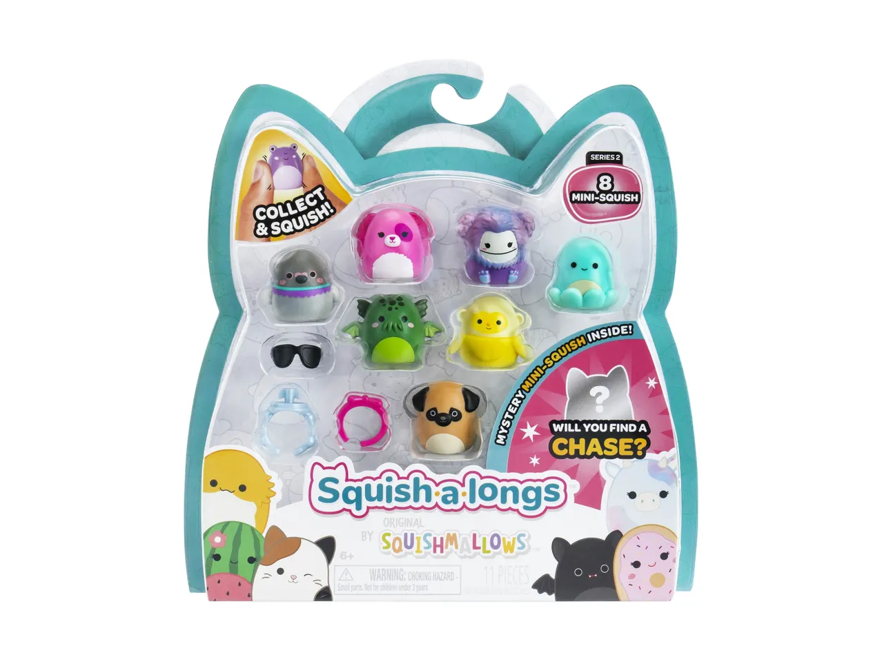 Squish-a-longs Series 2 pack with 8 mini-squish toys and accessories, including a mystery chase.