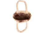 Beige vadderad handväska sedd inifrån.