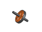 Orange and black ab wheel on a black background.