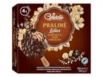 Embalaža sladoleda Calvé Praline s čokoladnim prelivom.