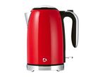 Red electric kettle with chrome details and a black handle