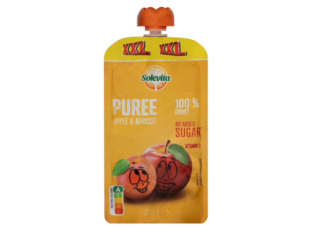 Solevita XXL alma és barack püré, 200g, hozzáadott cukor nélkül.