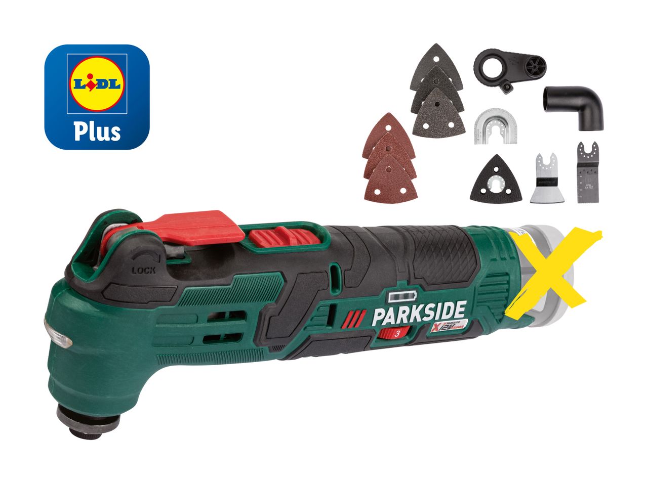 Parkside Multifunktionswerkzeug von Lidl Plus mit Zubehör.