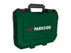 Green tool case with a black handle and red accents, featuring a white logo.