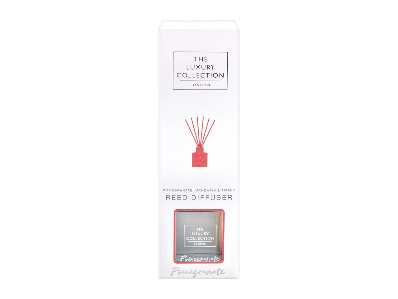 The Luxury Collection reed diffuser, pomegranate, mandarin & amber scent.