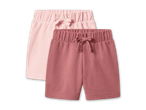 Zwei Shorts für Babys in Rosa und Altrosa mit elastischem Bund und Zierschleife.