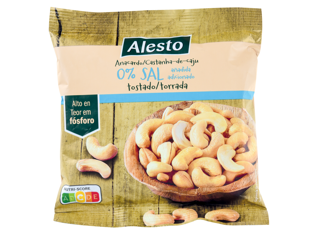 Castanhas de caju Alesto torradas sem sal adicionado.