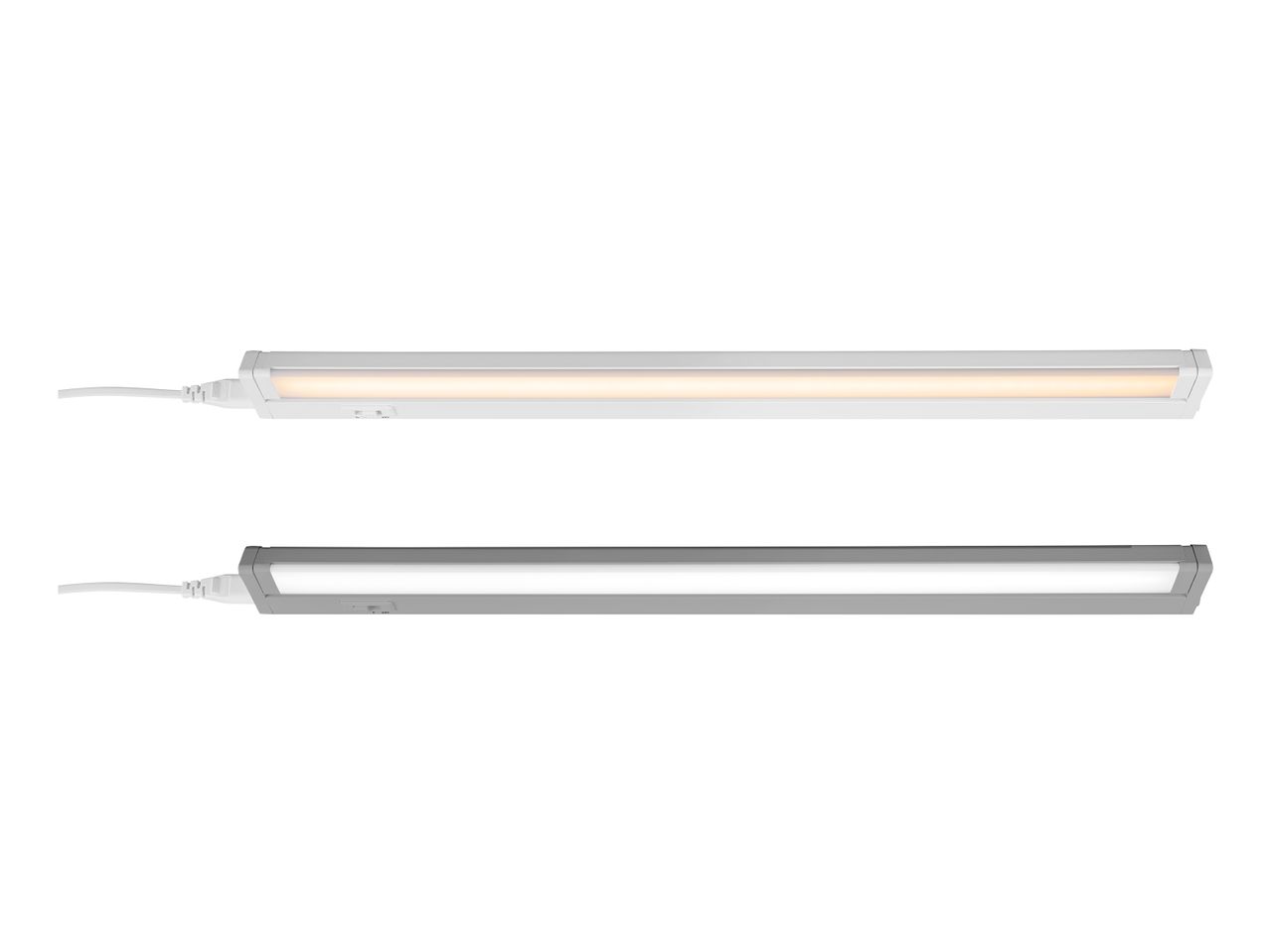 Dvi LED šviestuvo versijos: šviesiai pilka ir tamsiai pilka.