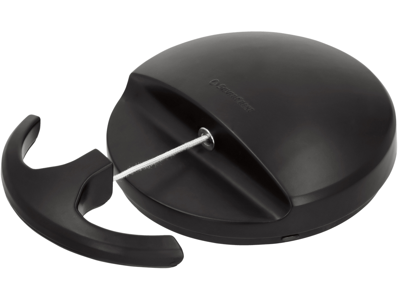 Triturador universal SILVERCREST com corpo preto e corda branca.