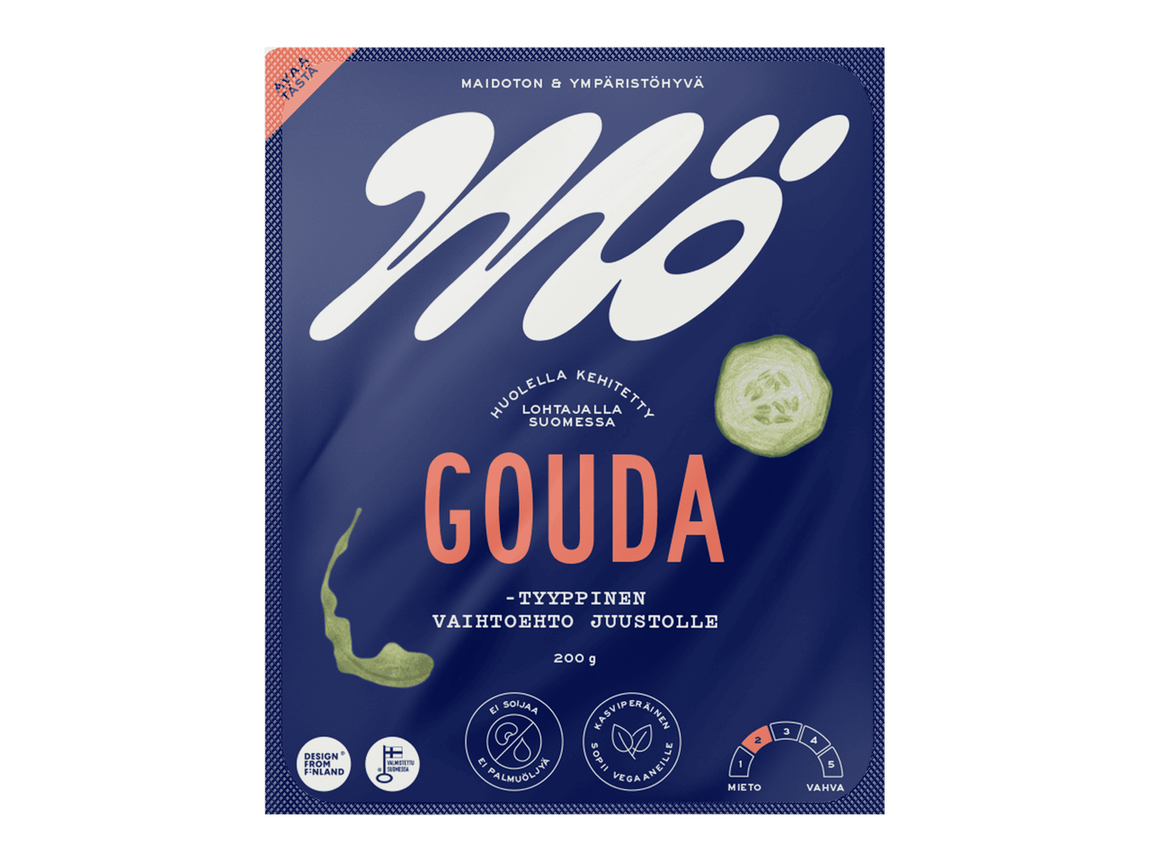 Vegaaninen Gouda-tyyppinen juuston korvike, maidoton ja ympäristöystävällinen, 200g.