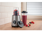 SILVERCREST® 300W Smoothie Maker with berries, a smoothie, and a lid on a wooden counter.