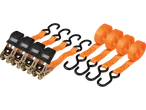 Oranžu kravas stiprinājuma siksnu komplekts ar sprūdratiem un āķiem