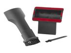Vacuum cleaner attachments: crevice tool, dusting brush, and upholstery tool.