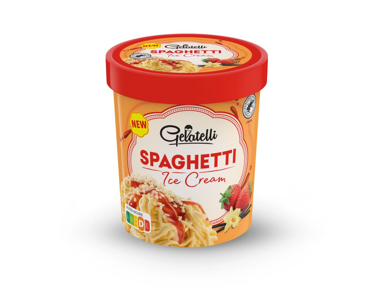 Posuda sladoleda s okusom 'Spaghetti' od brenda Glico.