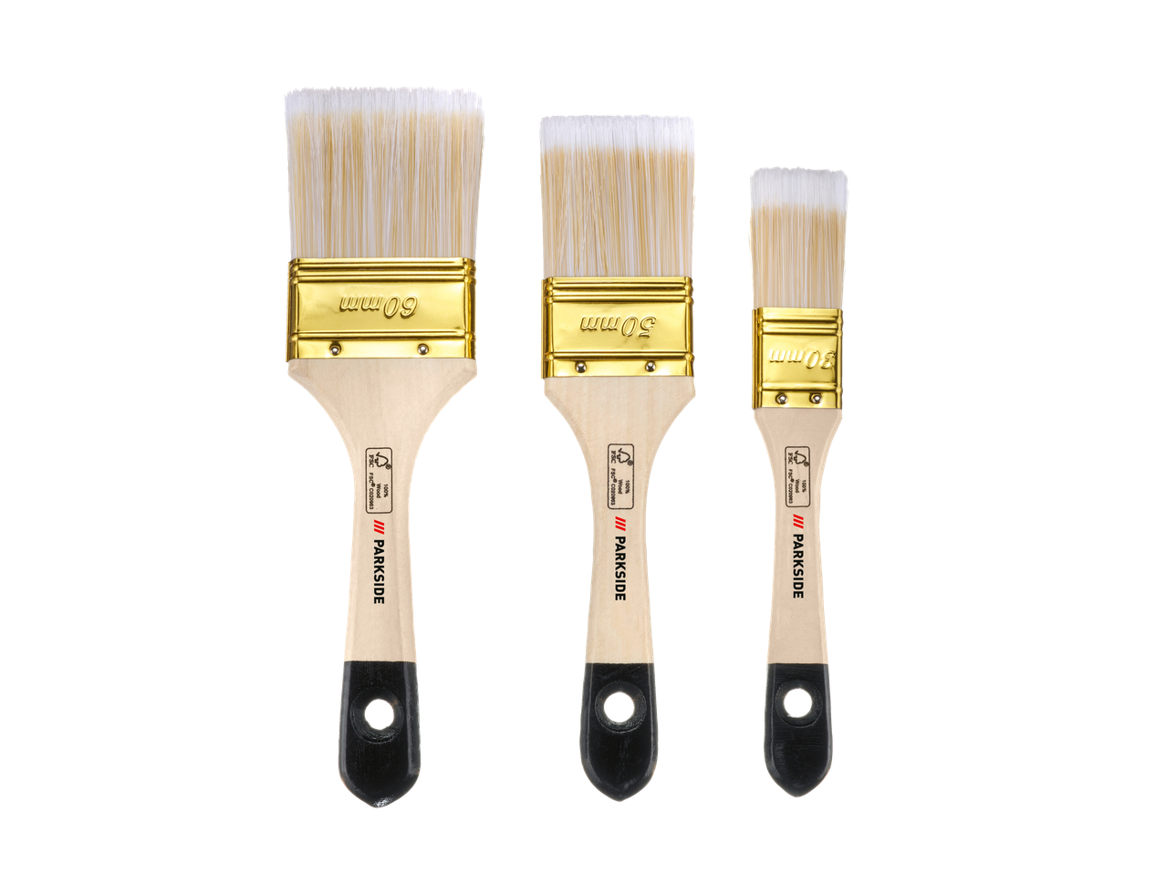 Conjunto de três pincéis Parkside® nos tamanhos 30mm, 50mm e 60mm.
