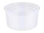A clear plastic container, possibly a lid or part of a food storage system.