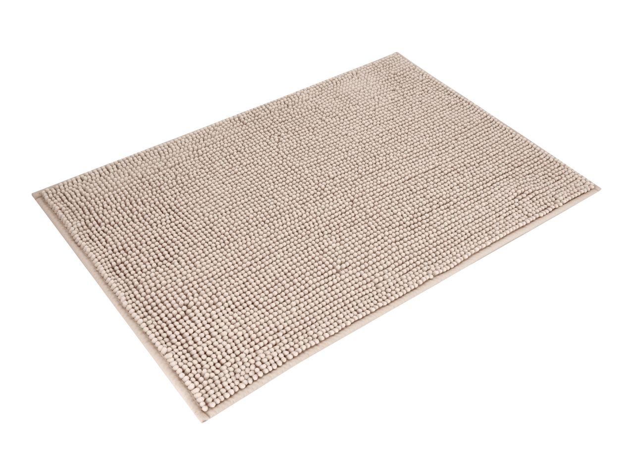 Beige rectangular bath mat with a textured, bobble surface.
