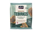 Pakke med morgenfriske tebirkes med mandelmasse og blå birkes, klar til at bages hjemme.