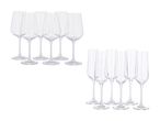 Sæt med seks hvidvinsglas og seks champagneglas.