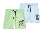 Zwei Paar Paw Patrol Shorts für Jungen in Hellgrün und Hellblau.