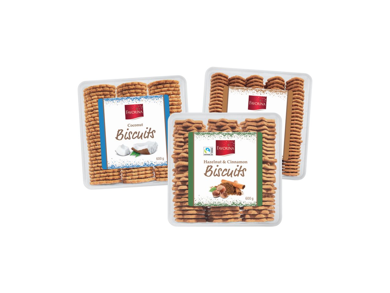 Favorina kokos i keks sa lešnikom i cimetom u pakovanjima od 600g.