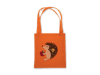 Orangefarbene Filztasche mit Igel- und Apfelmotiv