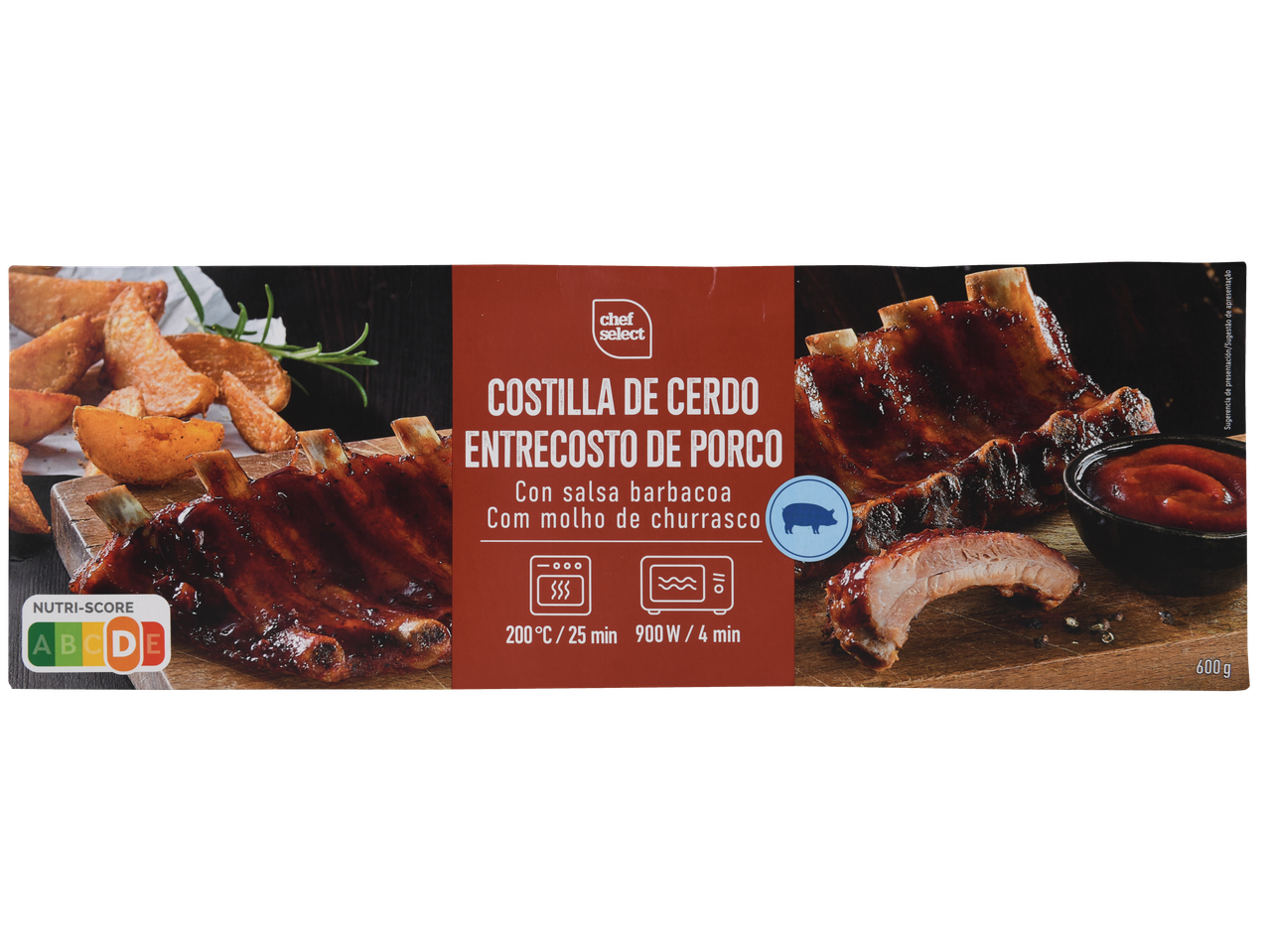 CHEF SELECT Entrecosto Assado: Costelinhas de porco BBQ com batatas, Nutri-score D, 600g.