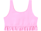 Top de biquíni rosa para menina com folho na bainha.