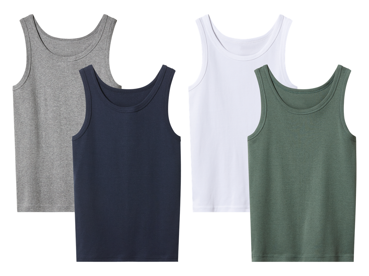 Četiri muške potkošulje u sivoj, tamnoplavoj, bijeloj i maslinastozelenoj boji.