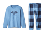 Blauer Pyjama mit Langarmshirt und karierter Hose, Aufschrift 'WAKE UP time for wknd'