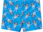 Calções de banho azuis com estampado de personagens de desenhos animados Bluey.