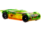 HOT WHEELS speelgoedvoertuig: doorschijnende groen-gele raceauto met oranje accenten