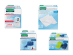Vier Sensiplast-Produkte: Sport-Tape, Vlieskompresse, Fingerschnellverband und Fixierbandage.