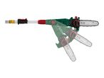 A pole saw with multiple ghosted images showing its adjustable head positions.