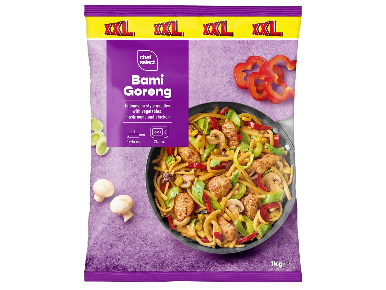 Опаковка XXL индонезийски нудъли Bami Goreng с пилешко, гъби и зеленчуци, 1 кг
