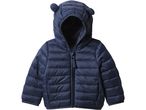 Navy blue puffer jacket for babies with a hood and bear ears
