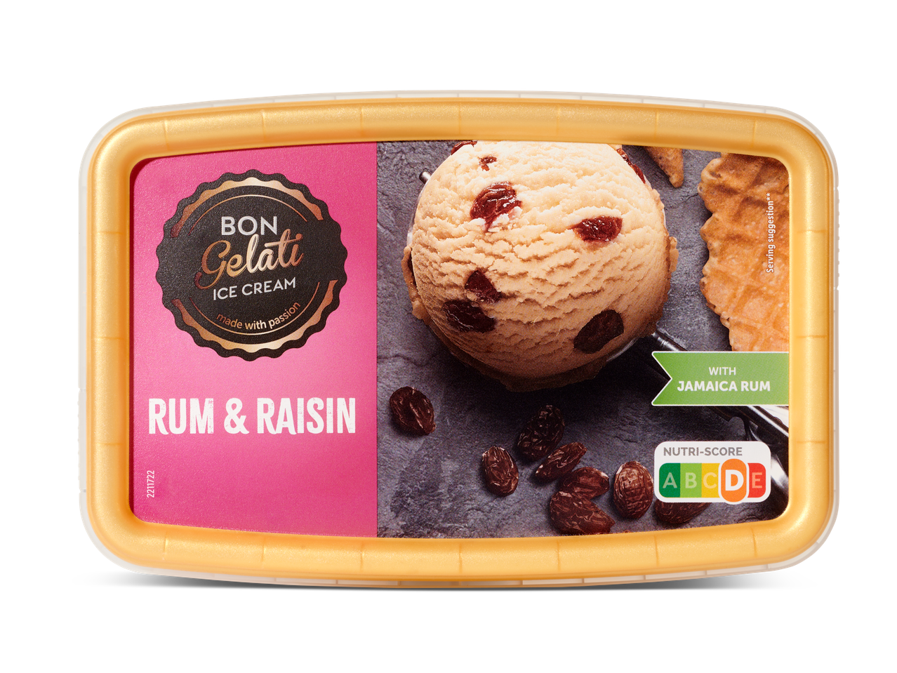 Bon Gelati rum en rozijnen ijs.