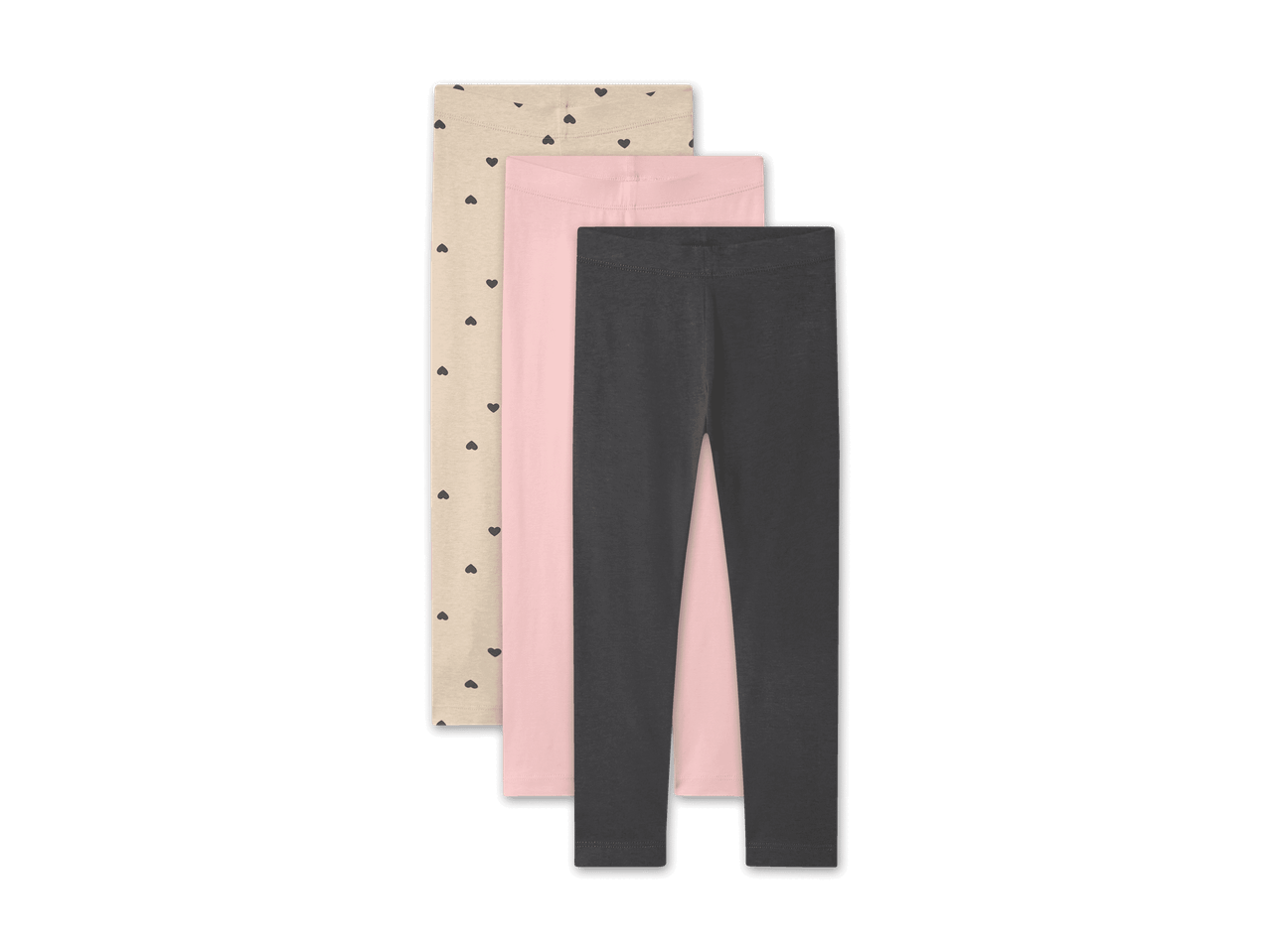 Drei Leggings in Beige mit Herzen, Rosa und Anthrazit