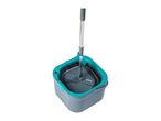 Grey and teal mop and bucket set with a spinning wringer