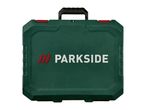 Dark green tool case with a black handle and red accents, featuring a white logo.
