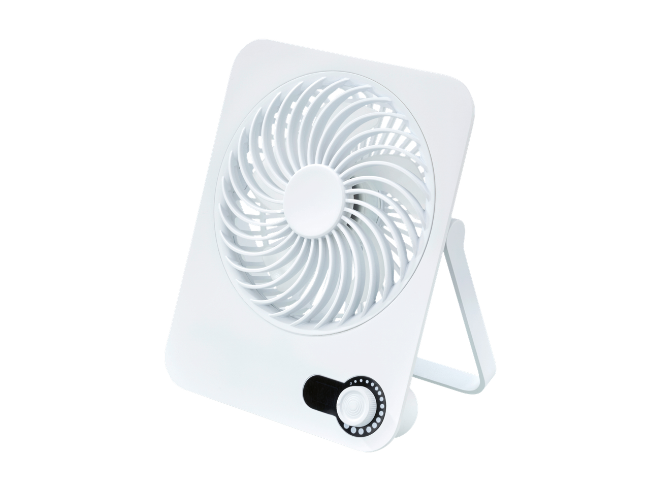 Valge TRONIC miniventilaator resti ja reguleerimisnupuga.