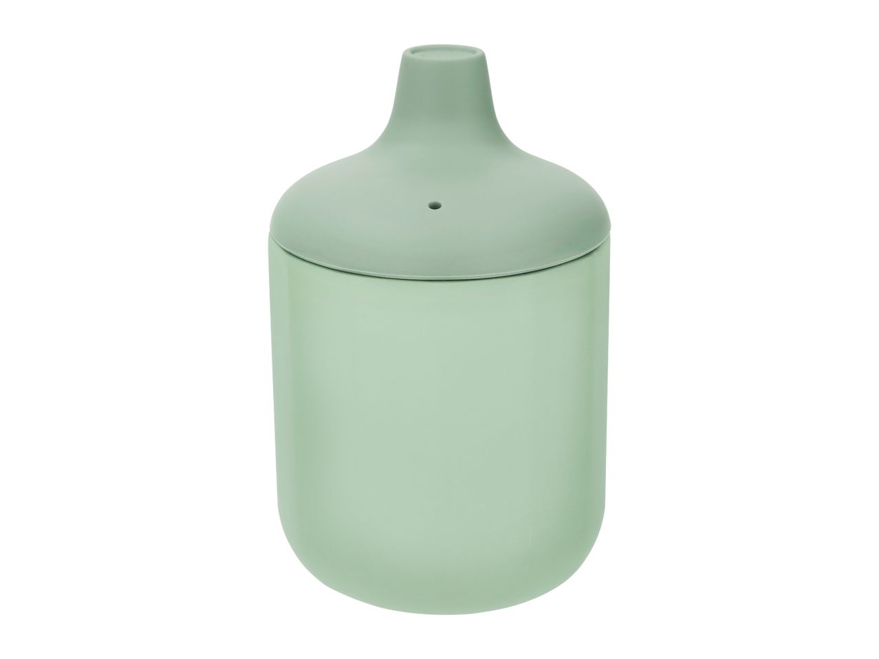 Light green sippy cup with a soft spout and a small air hole on the lid.