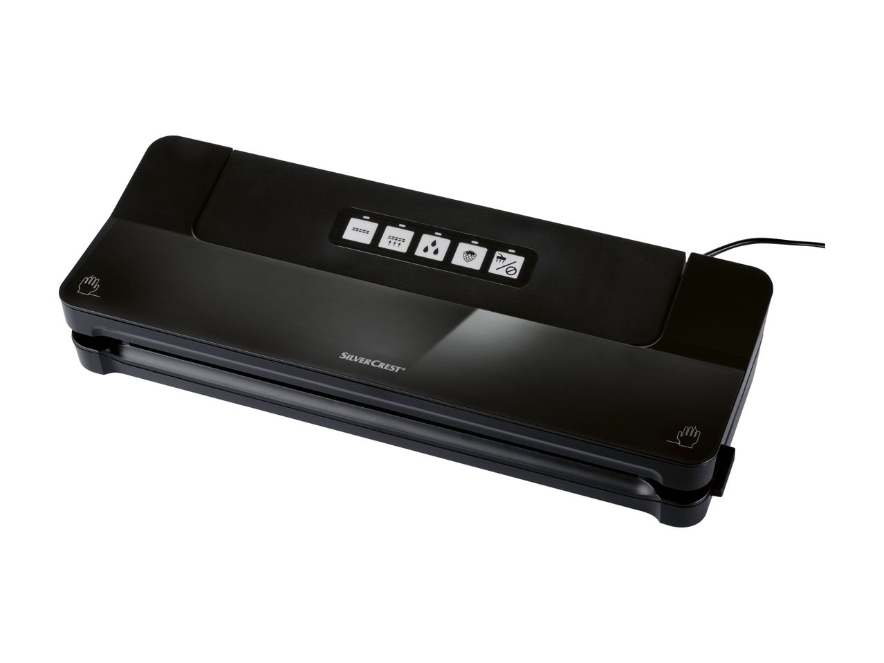 A black FoodSaver vacuum sealer sits on a white background.