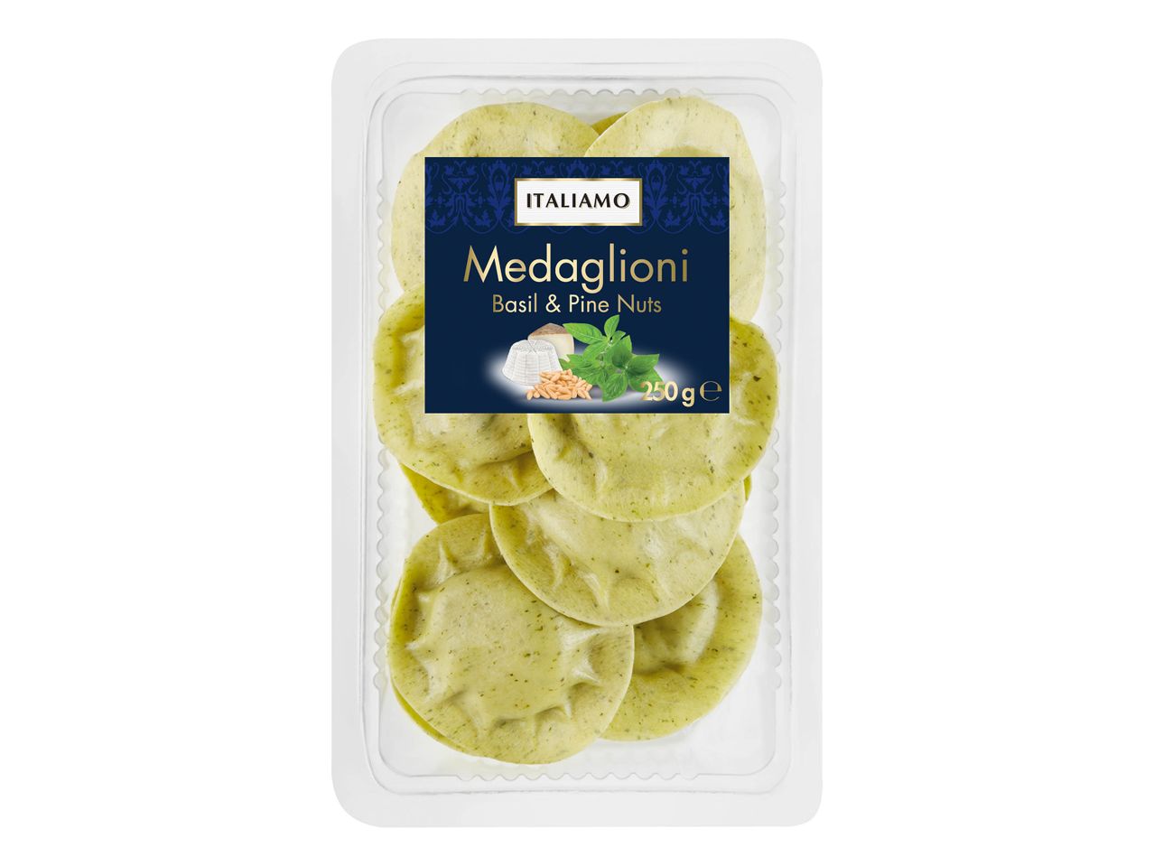 Medaglioni Italimo, raviolis basilic et pignons de pin, 250g.