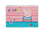 Pink Peppa Pig wallet with floral designs.