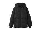 Schwarze, gesteppte Daunenjacke mit Kapuze und Reißverschluss
